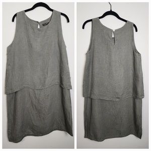 Lungo L'arno Sage Green Linen Tiered Dress Sleeveless Made in Italy Size Large